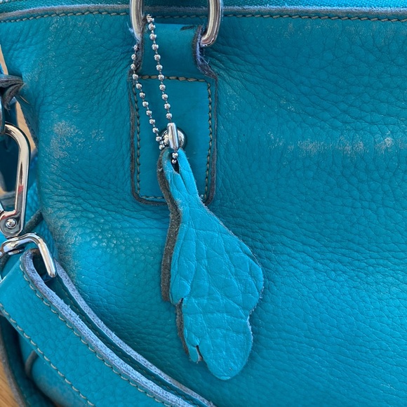 ROOTS 🇨🇦 Turquoise Textured Leather Handbag with Shoulder / Crossbody Strap - Picture 5 of 17